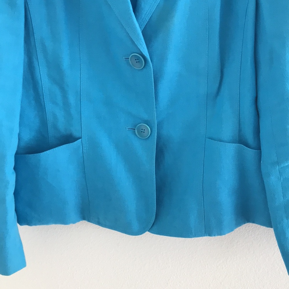 Talbots Petites Irish Linen Blazer Bright Turquoise Size 10 - Picture 4 of 8